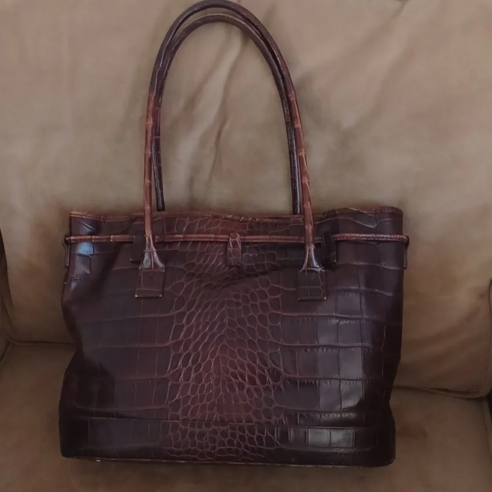 Talbots Brown Croco Leather Vintage Bag Tote Purse Old Money Y2k - Picture 3 of 9